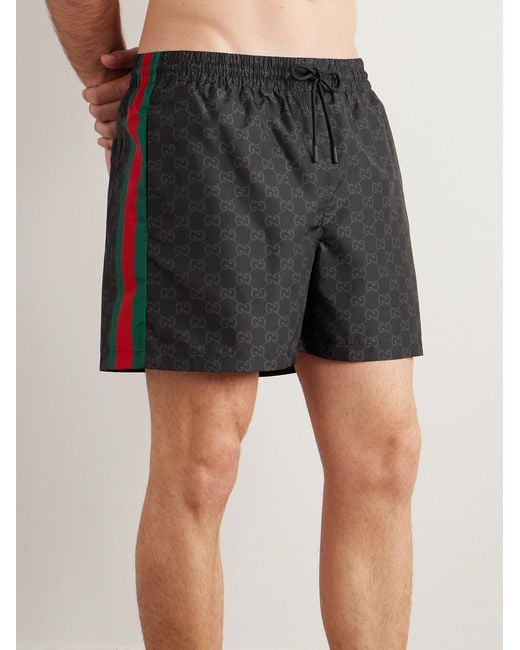 Gucci Black Straight-Leg Mid-Length Logo-Print Striped Swim Shorts for men