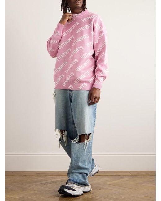 Vetements Pink Oversized Logo-intarsia Metallic Knitted Sweater for men