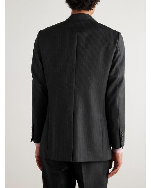 Auralee Black Pinstriped Wool Suit Jacket for men