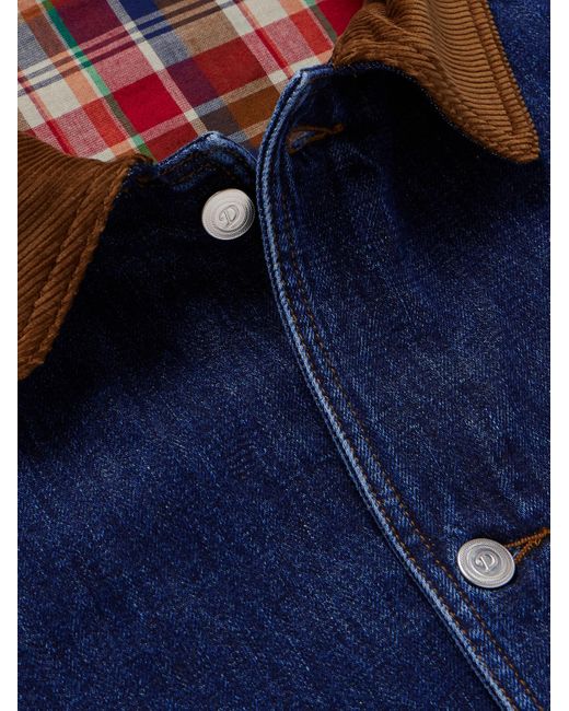 Drake's Blue Corduroy-Trimmed-Dyed Denim Chore Jacket for men