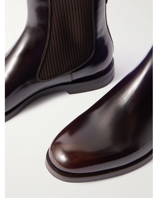 Manolo Blahnik Black Sempione Manny Polished-Leather Chelsea Boots for men