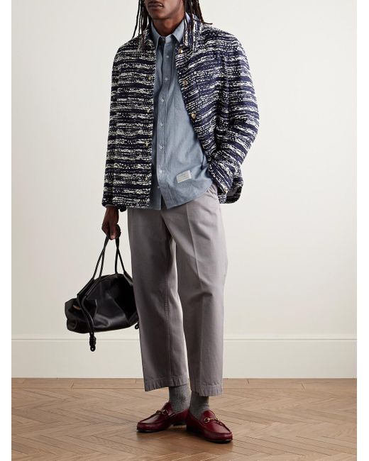 Thom Browne Blue Button-down Collar Striped Cotton-flannel Shirt for men