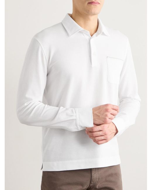 Zegna White Logo-Appliquéd Cotton-Piqué Polo Shirt for men