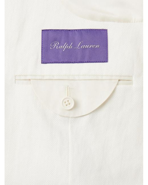 Ralph Lauren White Double-breasted Herringbone Cotton And Linen-blend Suit Jacket for men