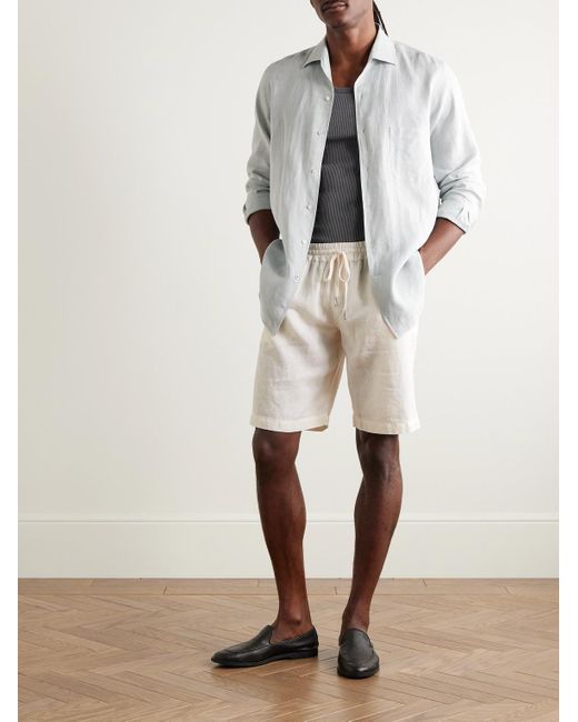 Thom Sweeney Natural Linen Drawstring Shorts for men