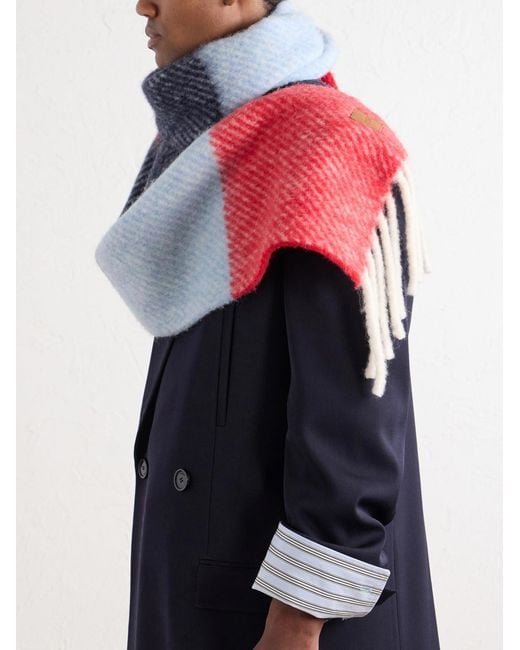 Loewe Red Fringed Striped Brushed Alpaca And Wool-Blend Scarf for men