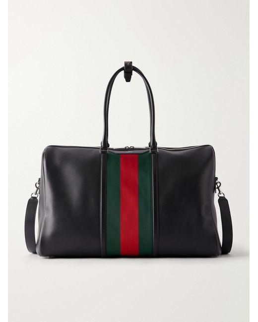 Gucci Black Web-Trimmed Leather Tote Bag for men