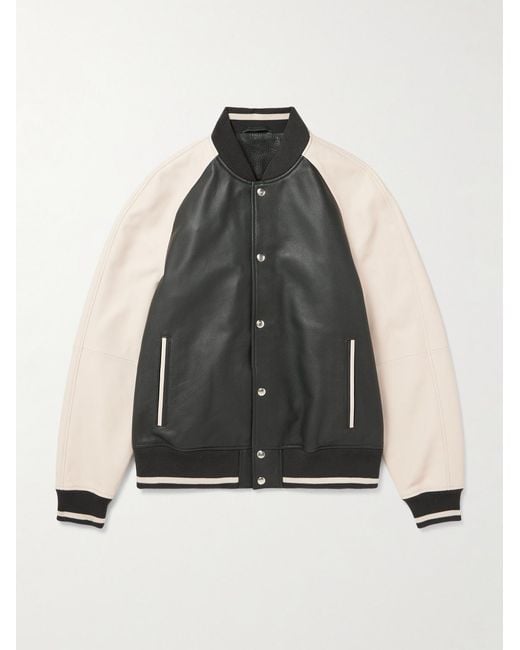 Mr P. Blue Full-Grain Leather Varsity Jacket for men