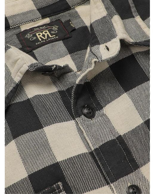 RRL Gray Matlock Checked Cotton And Linen-Blend Twill Shirt for men