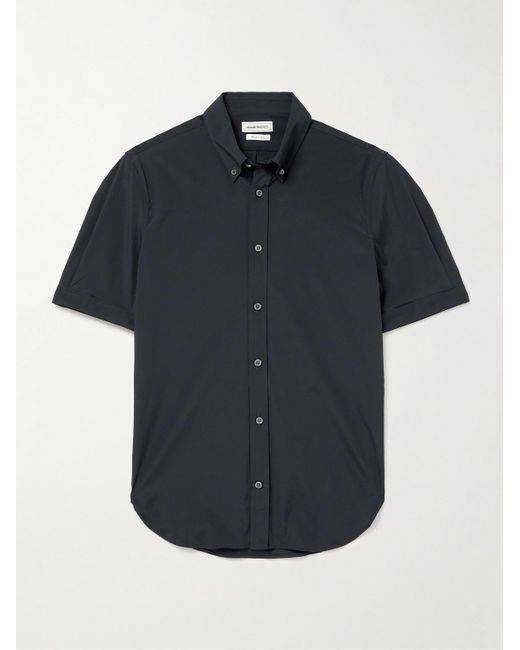 McQueen Blue Brad Pitt Button-Down Collar Cotton-Blend Poplin Shirt for men