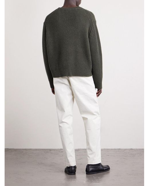 Nili Lotan Green Tyler Ribbed Merino Wool Sweater for men