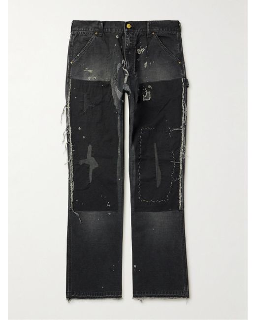 SAINT Mxxxxxx Black Straight-Leg Distressed Patchwork Jeans for men