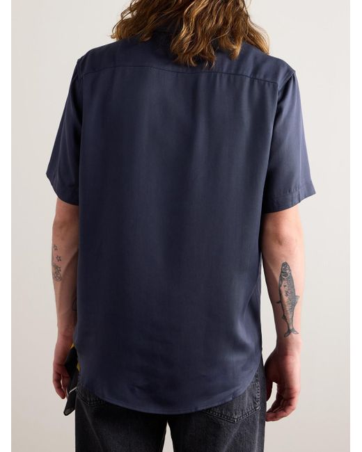 One Of These Days Blue Stalks Embroidered Lyocell-twill Shirt for men