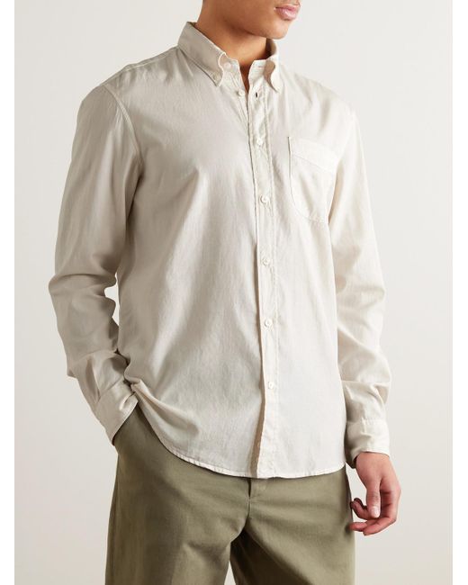 Altea White Ivy Button-down Washed Lyocell And Cotton-blend Twill Shirt for men
