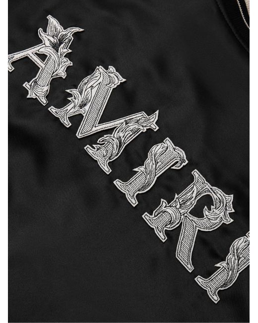 Amiri Black Logo-appliquéd Leather-trimmed Satin Bomber Jacket for men