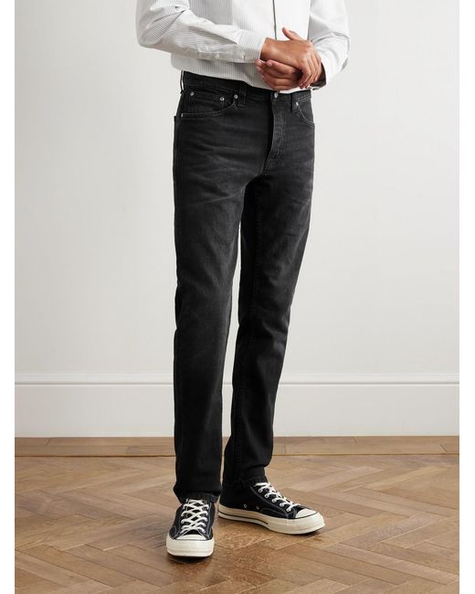 Nudie Jeans Black Solid Ollie Slim-Fit Straight-Leg Jeans for men