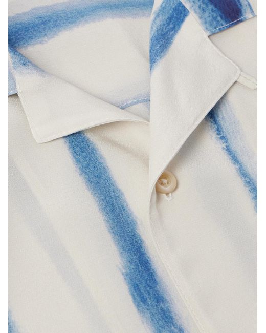 A Kind Of Guise Blue Gioia Convertible-collar Striped Silk Crepe De Chine Shirt for men