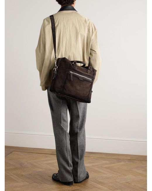 Officine Creative Black Jules 003 Airbrushed Suede Briefcase for men