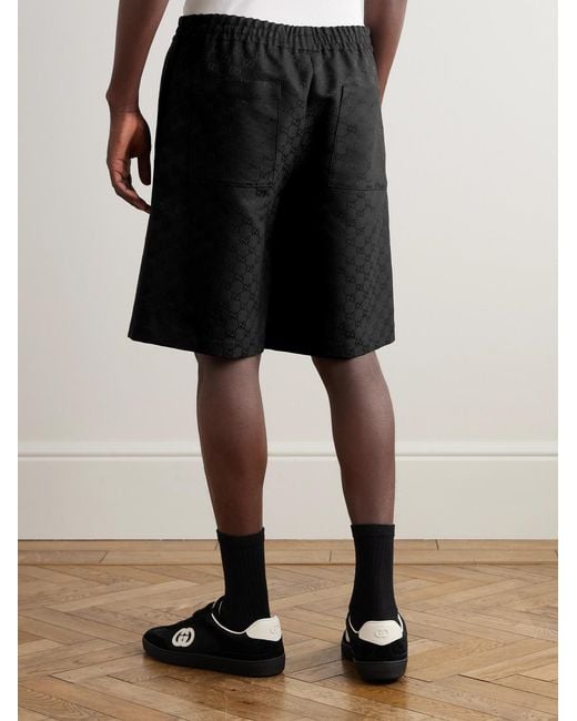 Gucci Black Wide-Leg Monogrammed Linen-Blend Jacquard Shorts for men