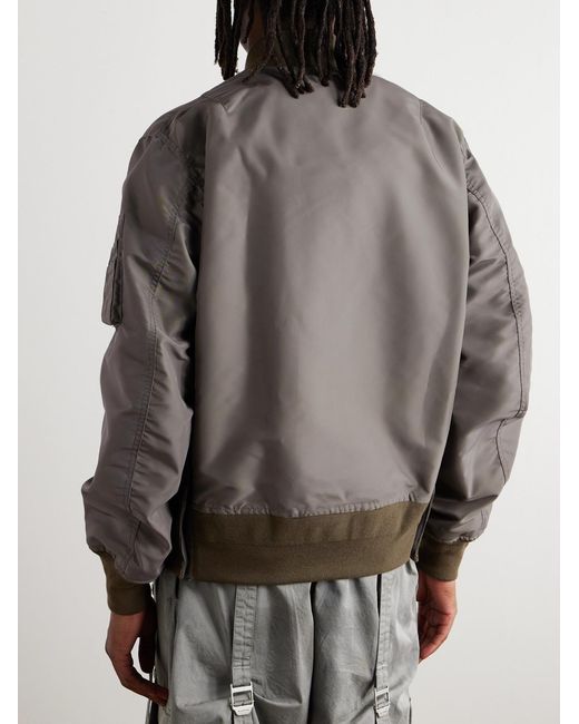 Sacai Gray Padded Nylon-Twill Bomber Jacket for men