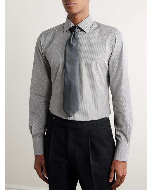 Tom Ford Gray Striped Cotton-Poplin Shirt for men