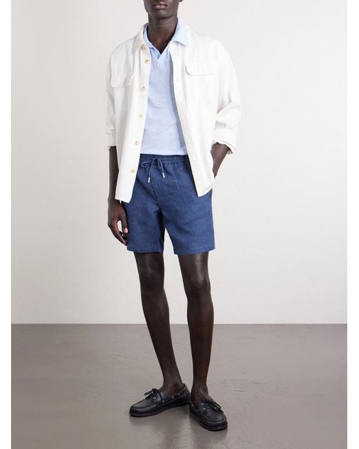 Mr P. Blue Straight-Leg Herringbone Linen Shorts for men