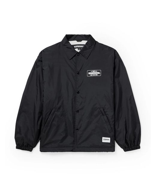 Neighborhood Black Logo-print Fleece-lined Nylon Jacket for men