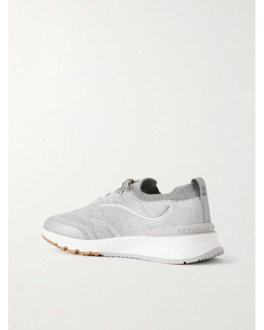 Brunello Cucinelli White Stretch-Knit Sneakers for men