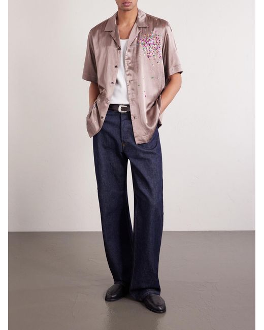 Dries Van Noten Pink Convertible-Collar Embellished Satin Shirt for men