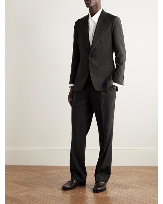 Saman Amel Black Straight-Leg Pleated Wool-Blend Suit Trousers for men