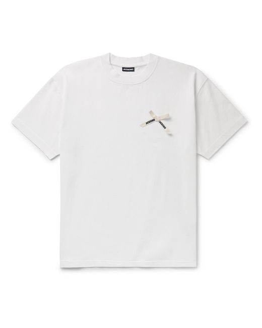 Jacquemus Noeud Embellished Cotton-jersey T-shirt in White for Men