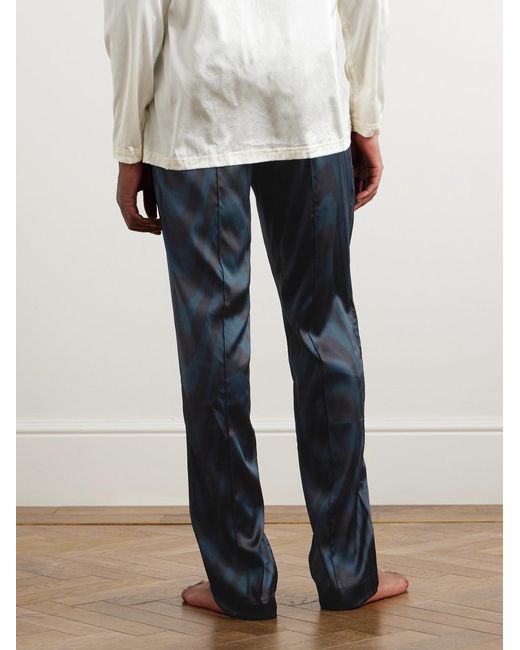Tom Ford Blue Velvet-Trimmed Printed Stretch-Silk Satin Pyjama Trousers for men