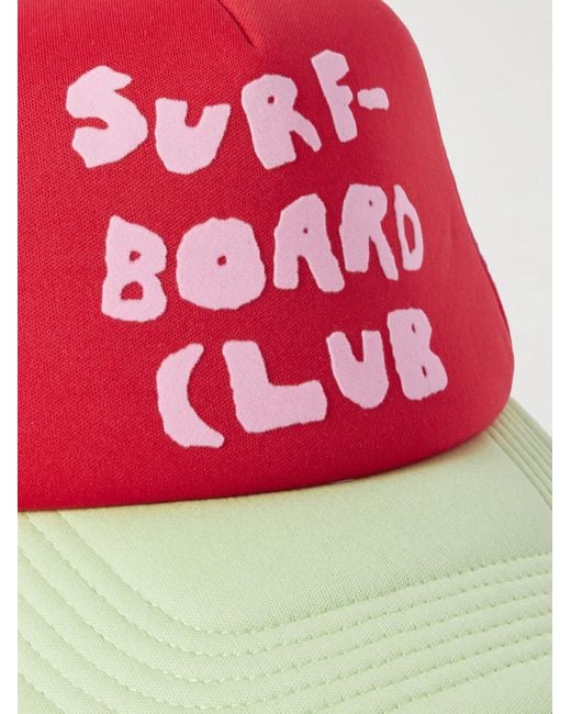 Berretto da baseball in scuba e mesh con logo floccato di Stockholm Surfboard Club in Red da Uomo
