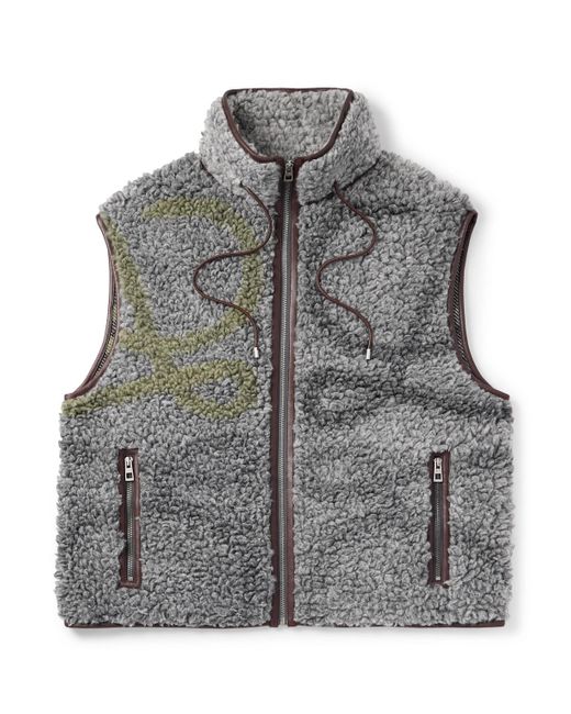 Loewe Gray Leather-Trimmed Printed Fleece Gilet for men
