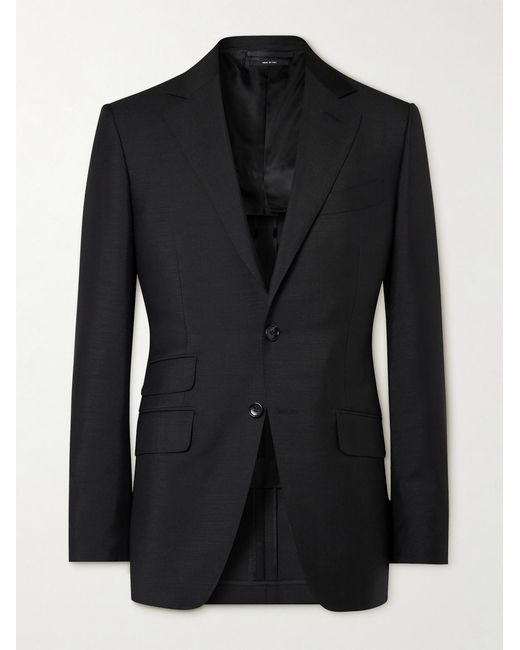Tom Ford Black Shelton Slim-Fit Sharkskin Wool-Blend Suit Jacket for men