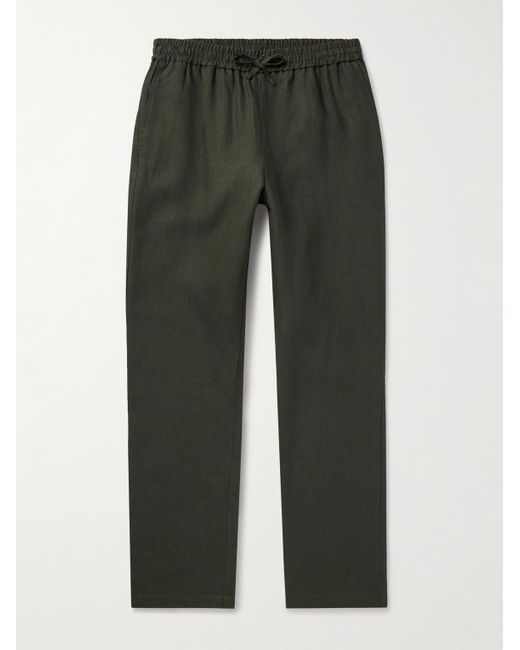 De Bonne Facture Green Straight-leg Belgian Linen Drawstring Trousers for men