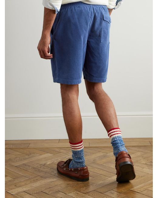 Polo Ralph Lauren Blue Straight-Leg Logo-Embroidered Cotton-Corduroy Drawstring Shorts for men