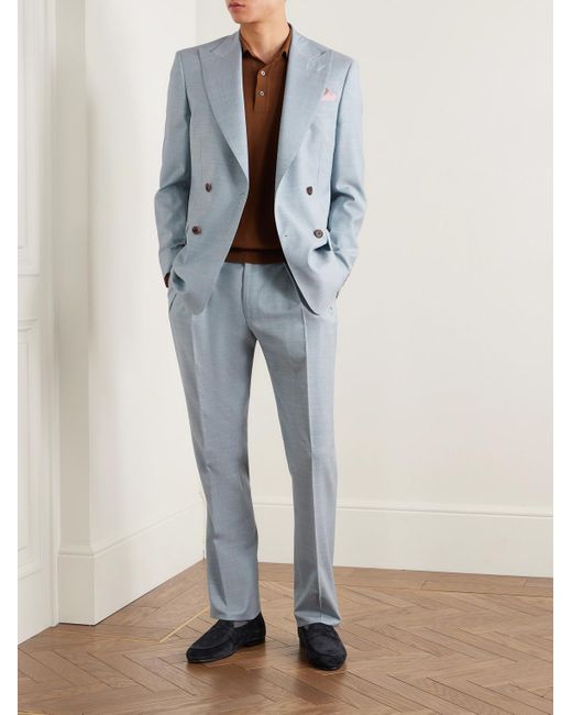 Richard James Blue Hepworth Slim-Fit Pleated Wool Suit Trousers for men