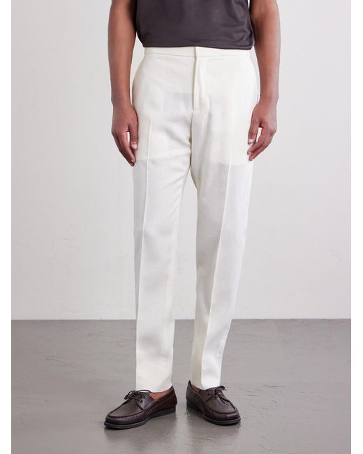 Zegna White Straight-Leg Linen-Twill Trousers for men
