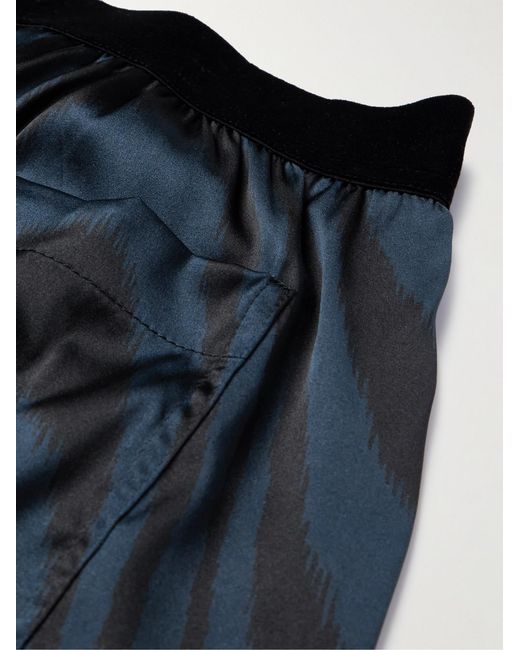 Tom Ford Blue Velvet-Trimmed Printed Stretch-Silk Satin Pyjama Trousers for men