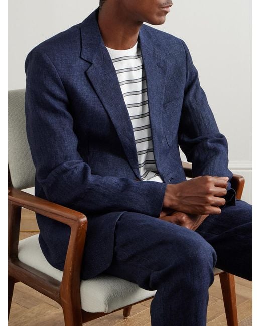 Mr P. Blue Unstructured Linen-Chambray Suit Jacket for men