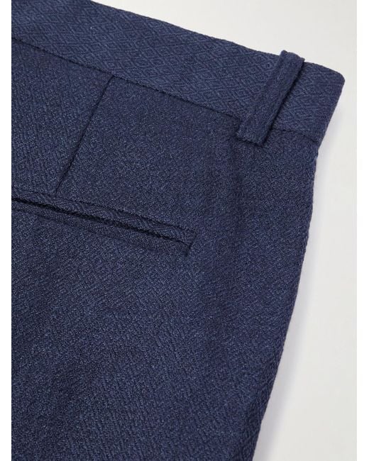 Kartik Research Blue Rabari Straight-Leg Embroidered Textured-Wool Trousers for men