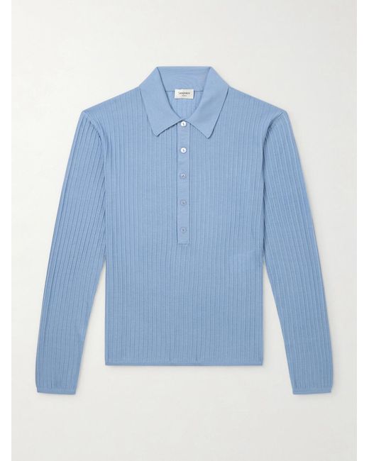 Saint Laurent Blue Slim-Fit Ribbed Wool, Cashmere And Silk-Blend Polo Shirt for men