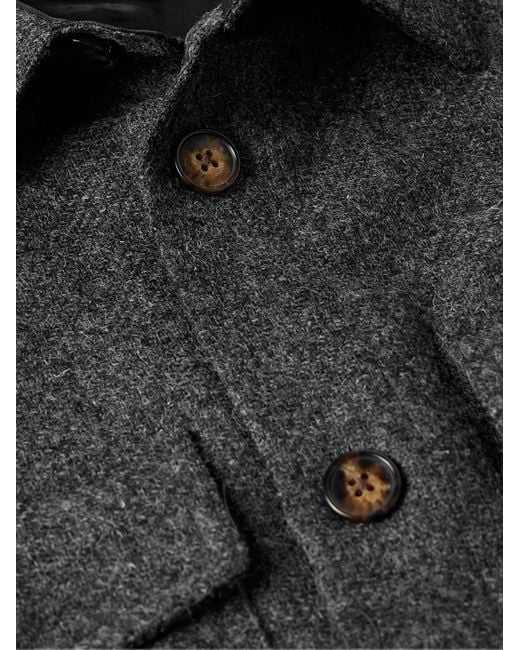 Portuguese Flannel Black Wool-Tweed Overshirt for men