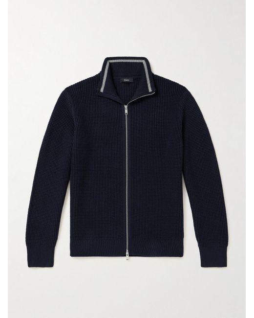 Theory Blue Gary Waffle-knit Organic Cotton-blend Cardigan for men