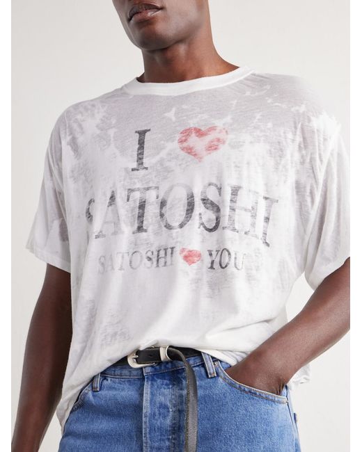 Satoshi Nakamoto White I Love Satoshi Printed Distressed T-shirt for men