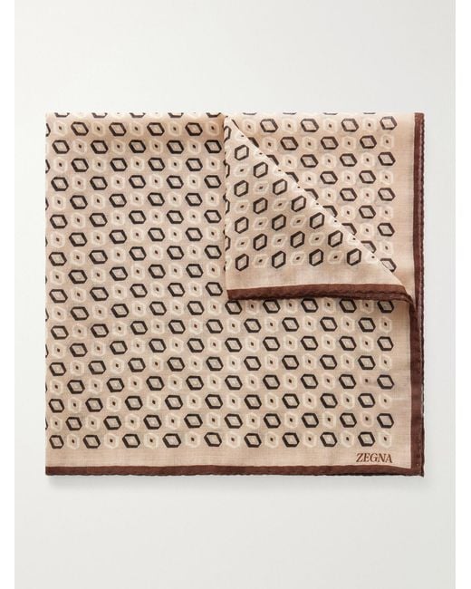 Zegna Natural Printed Wool Pocket Square for men