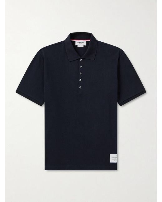 Thom Browne Blue Logo-appliquéd Striped Cotton-piqué Polo Shirt for men