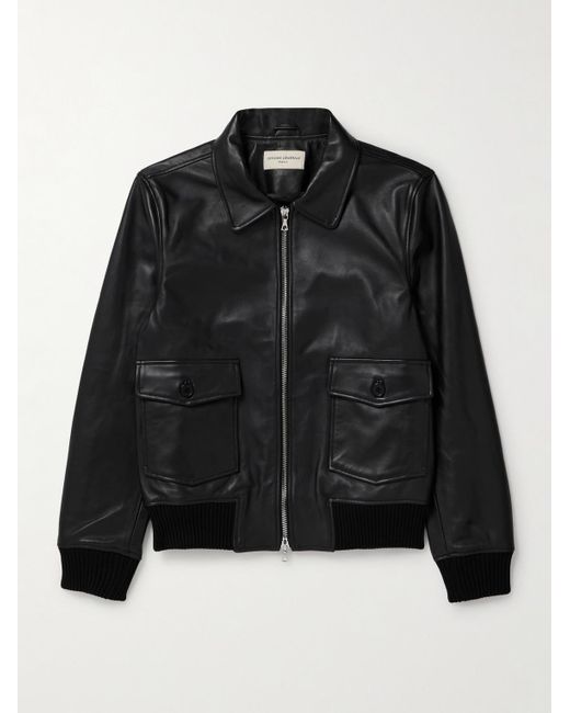 Officine Generale Black Gianni Leather Bomber Jacket for men