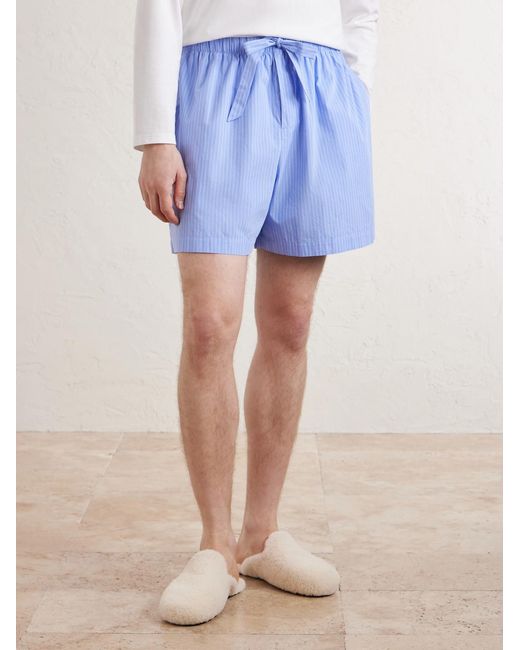 Tekla Blue Straight-Leg Striped Organic Cotton-Poplin Shorts for men
